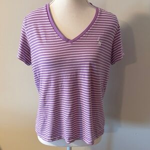 Ralph Lauren Lavender Purple Striped V-Neck Women Top. Size Large
